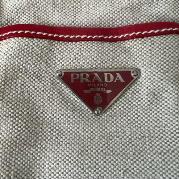 Prada Authentic Canvas Tote with Red Leather Trim - Picture 10 of 16